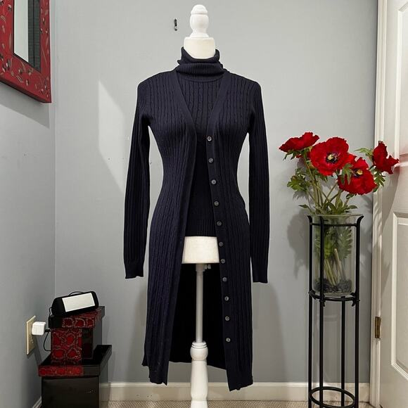 NEW Moda Intl Vintage Y2K Silk Longline Cable Knit Cardigan Duster Set XS NWOT - Picture 7 of 16